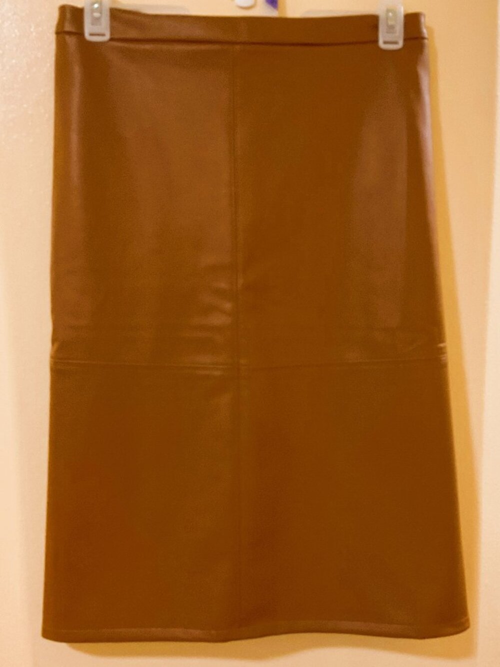 Susan Graver - Camel Faux Leather slight A-Line Skirt - 1X